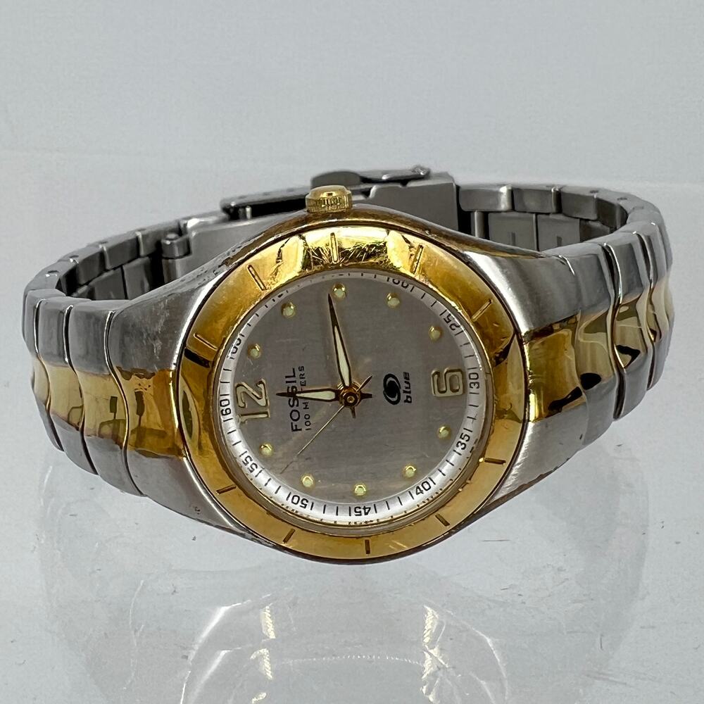 FOSSIL Blue AM3397 Two Tone Quartz Watch Works! New Battery